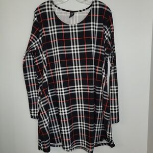 LILDY Plaid Long Sleeve Tunic W Pockets 2-3X